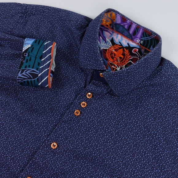 Au Noir Other - Au Noir Dress Shirt Men's Size 5 Blue Print Contrast Trim Stretch Button Down